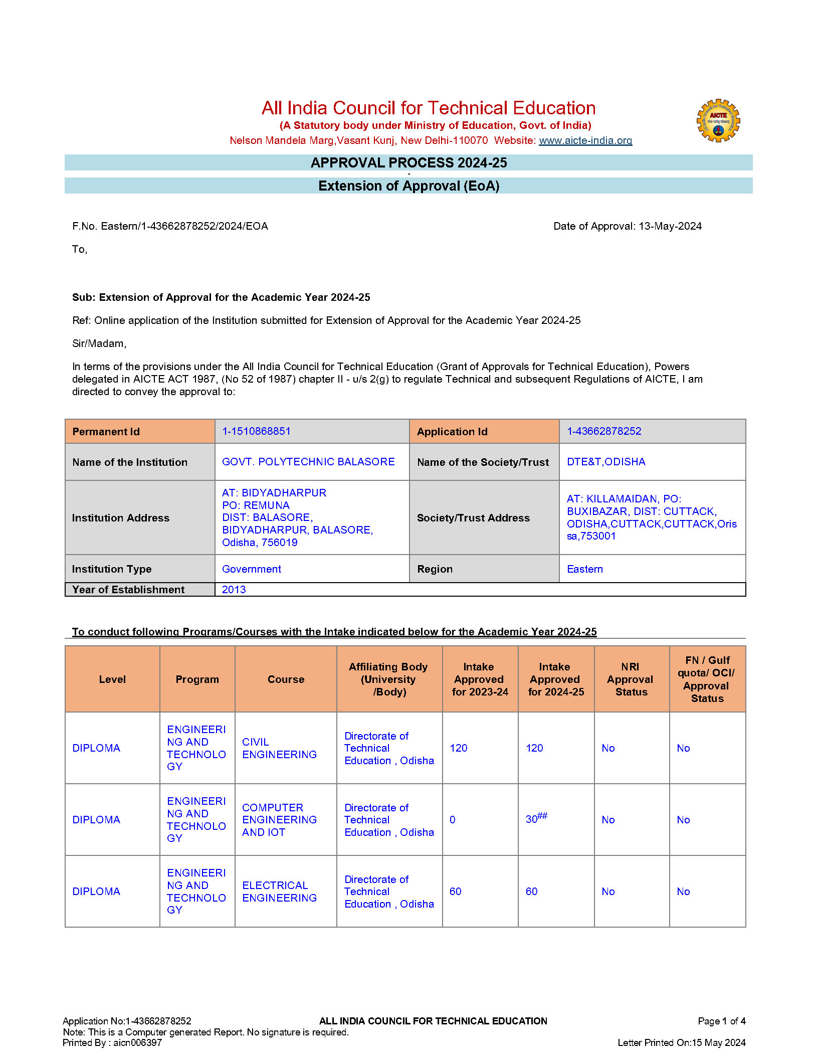 AICTE EOA Report 2024-25